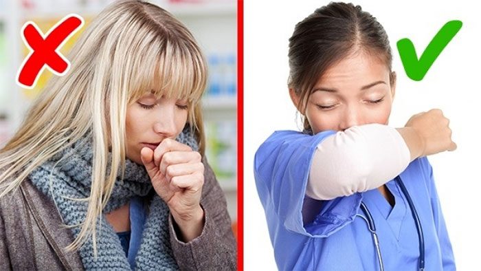Cover your nose and mouth with your elbow when coughing or sneezing.