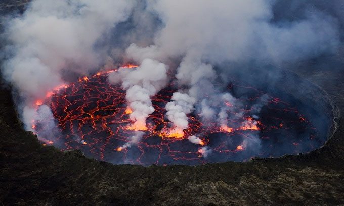 Lava lake at the summit of Mount Nyiragongo.