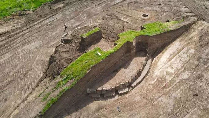 Close-up of the unique ancient burial site being excavated