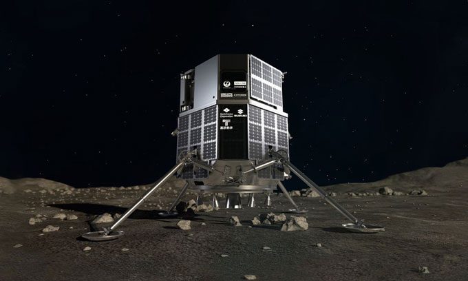 Simulation of the HAKUTO-R lander landing on the Moon.