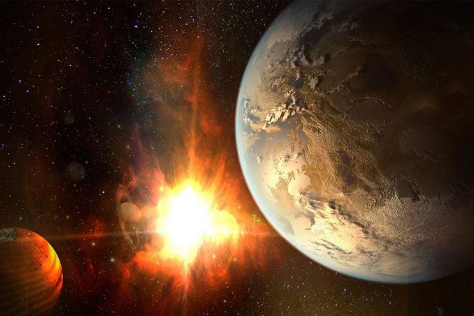 Graphic depicting a planet that has lost its atmosphere, "transforming" into a rocky planet