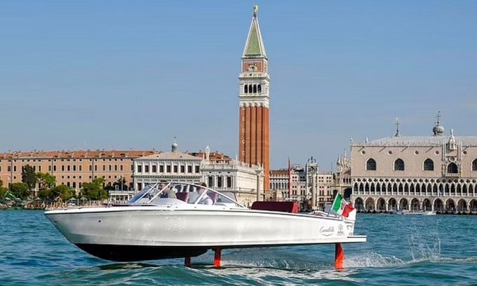 The Candela C-7 hydrofoil boat testing in Venice.