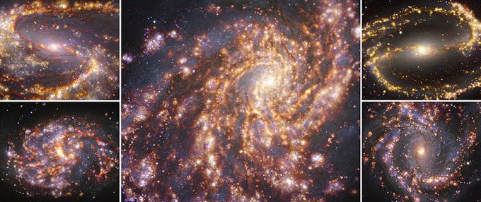 Young stars and surrounding hot gas glow like "firework pinwheels"