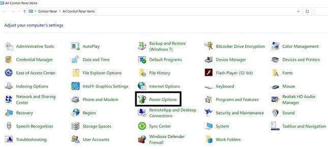 Click on Power Options