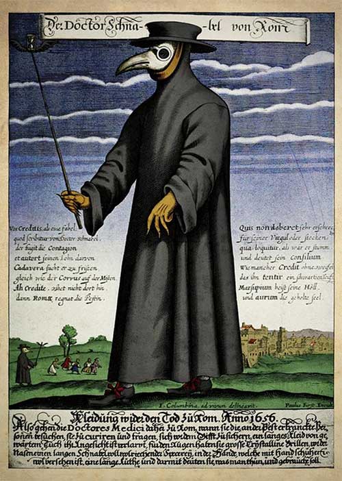 A 17th-century painting of a plague doctor named Schnabel.
