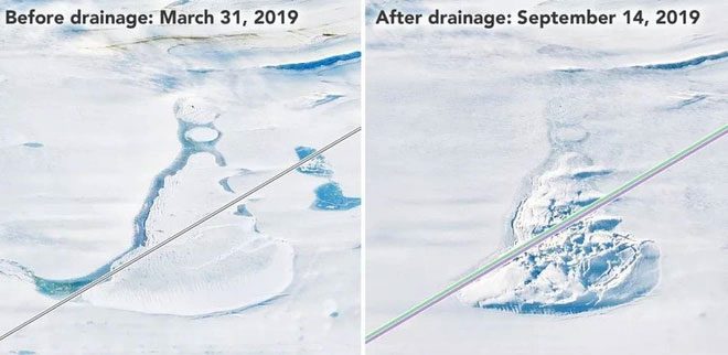 Mysterious lakes revealed beneath the thick 2-4 km ice of Antarctica.