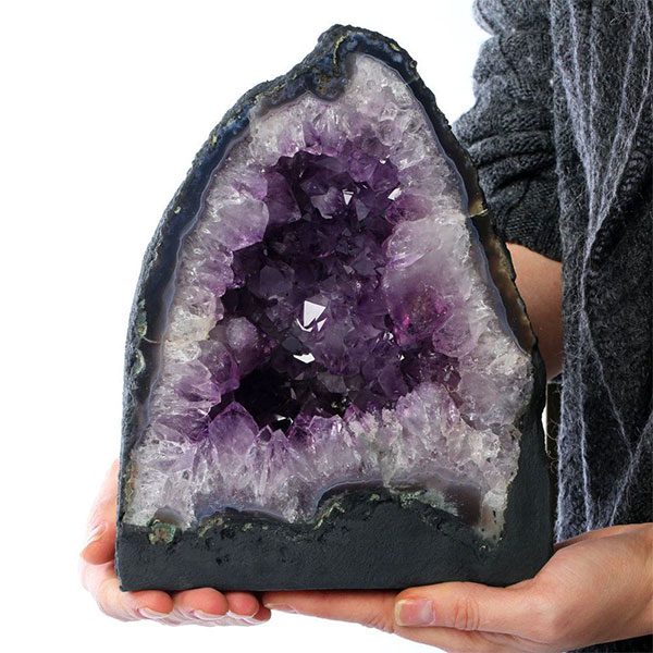 Amethyst geode with a polished surface.