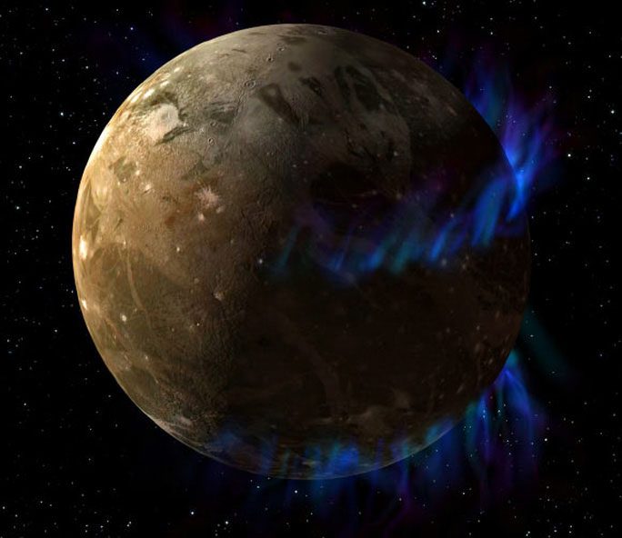 Ganymede with Stunning Auroras