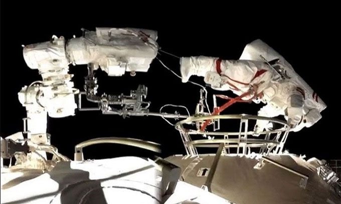 Astronaut Liu Boming working outside the space station on July 4.
