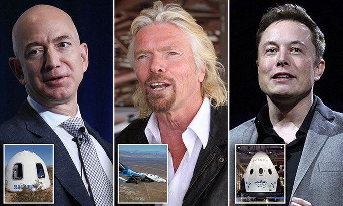 CEO Jeff Bezos (Blue Origin), Richard Branson (Virgin Galactic), and Elon Musk (SpaceX).