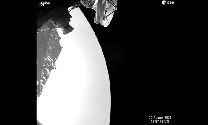 The BepiColombo spacecraft captures an image with Venus during its close flyby on August 10.