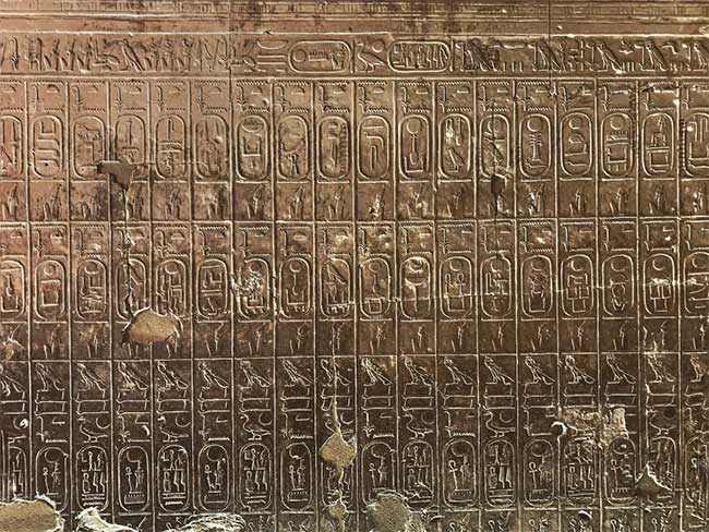 The List of Abydos Kings found at the temple of Pharaoh Seti I.