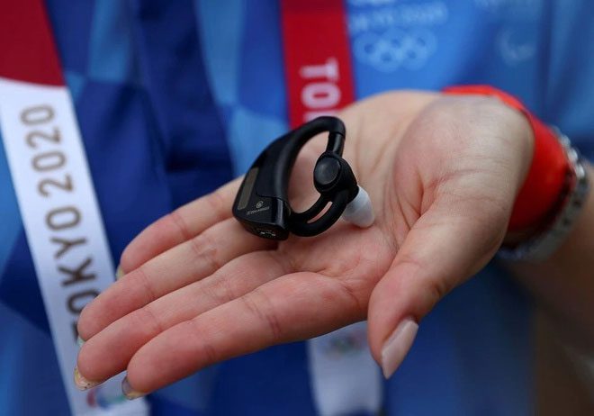 Headphones monitoring heart rate and temperature at the Tokyo Olympics.