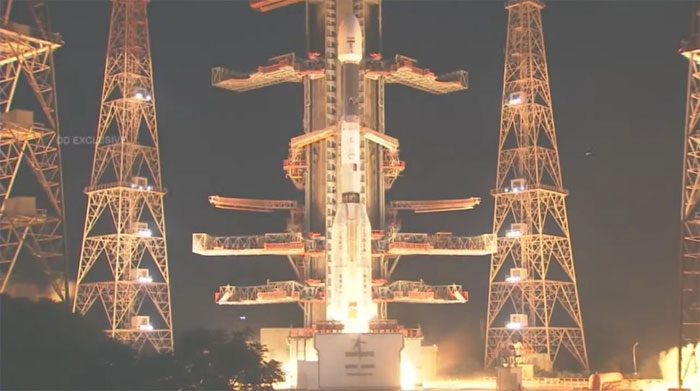 An Indian GLSV rocket carrying the Earth observation satellite EOS-O3
