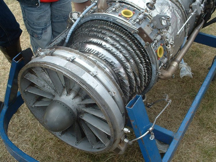 Inside a jet engine after a bird strike.