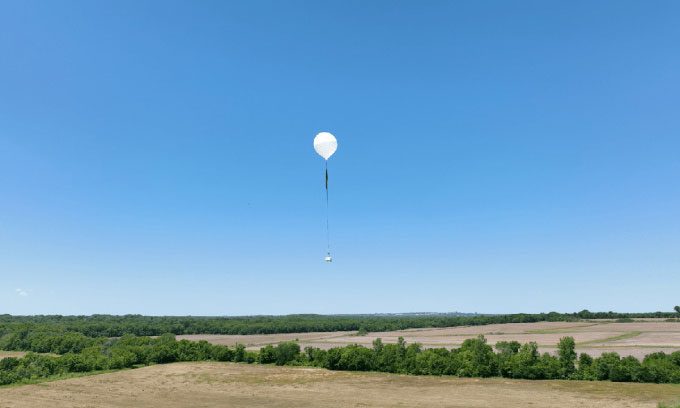 Swift robot camera elevated by weather balloon.