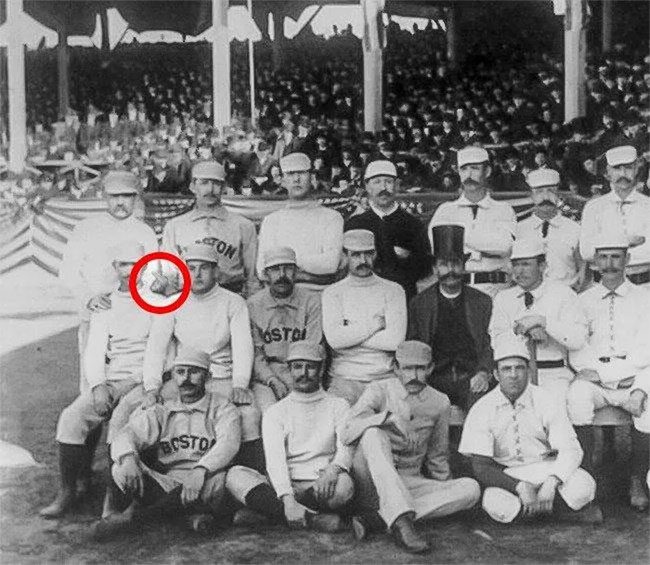 Charles Radbourn, pitcher for the Boston Braves, gives the middle finger in 1886.