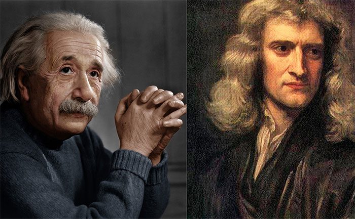 Einstein (left) and Newton (right).