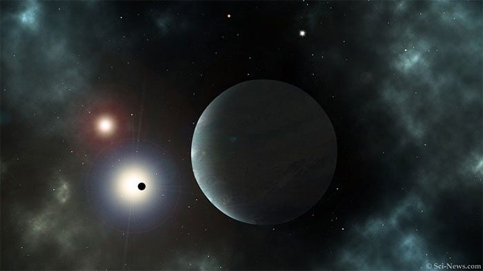 Graphic of Gliese 414, a red dwarf star system believed to contain habitable planets