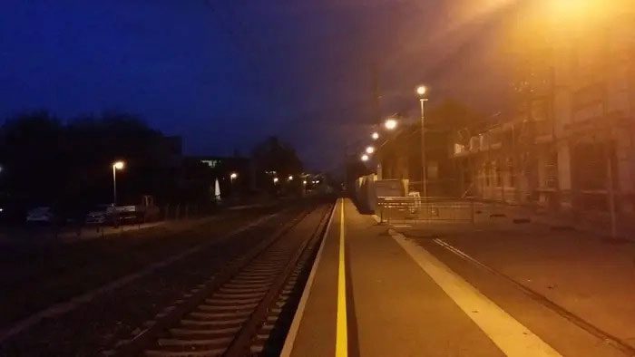 Main train station in Schaan, Liechtenstein at night.