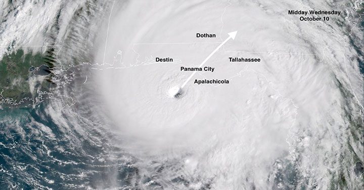 Satellite image of Hurricane Michael 2018 in the USA.