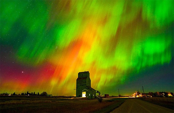 Aurora lighting up the sky in Brant, Alberta, Canada, on October 7.