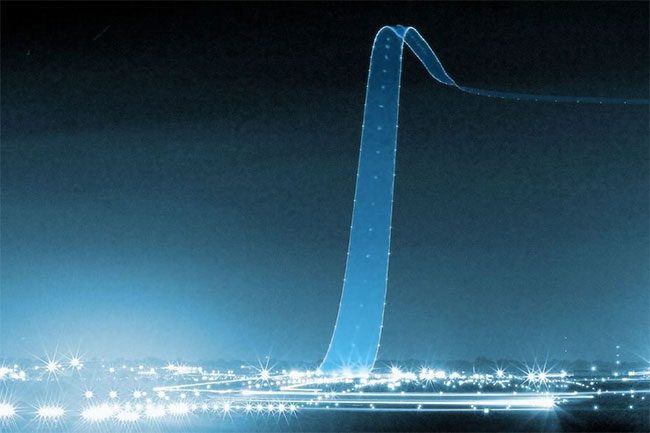 Light trails created by an airplane taking off.