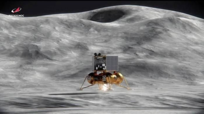 Illustrative image of the lunar lander touching down on the celestial surface.