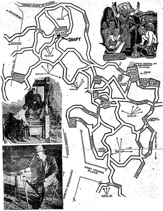 A map detailing the extent of the underground city in Los Angeles.