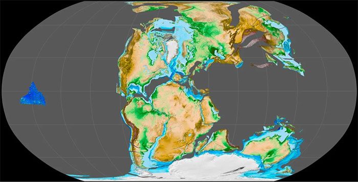 Map of the world during the Mesozoic Era, when Earth's land was divided into two supercontinents