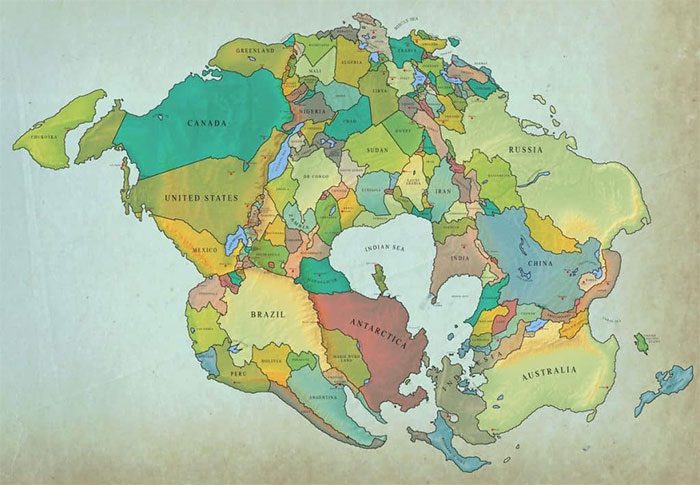 Projected world map in approximately 250 million years.