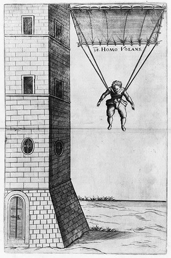 Design drawing of the parachute titled Homo Volans (The Flying Man).