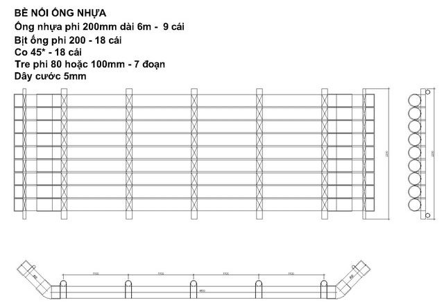 Blueprint of a plastic pipe raft.