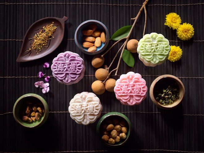 Sticky mooncakes with durian filling are a signature treat of Singapore.