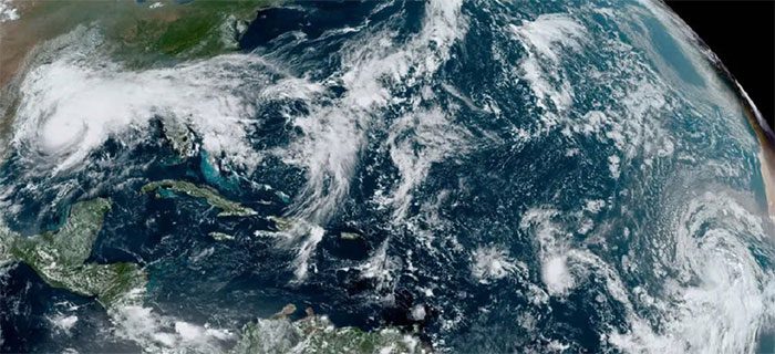 Satellite image showing Hurricane Francine and other weather systems across the Atlantic