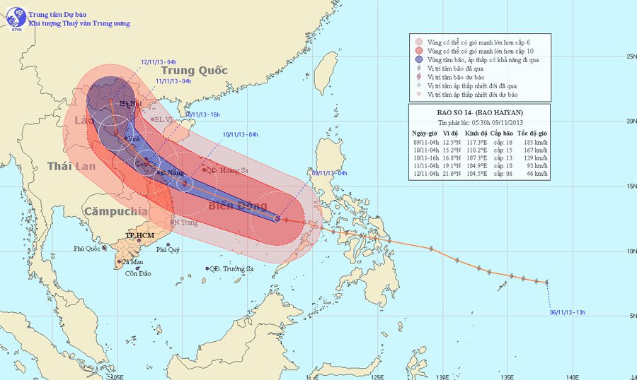 In the next 24 hours, the center of Super Typhoon Haiyan will reach the waters of Hue-Binh Dinh