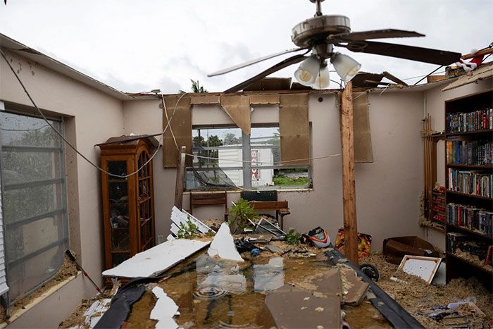 A house in Fort Myers, Florida, devastated by tornadoes caused by Hurricane Milton.