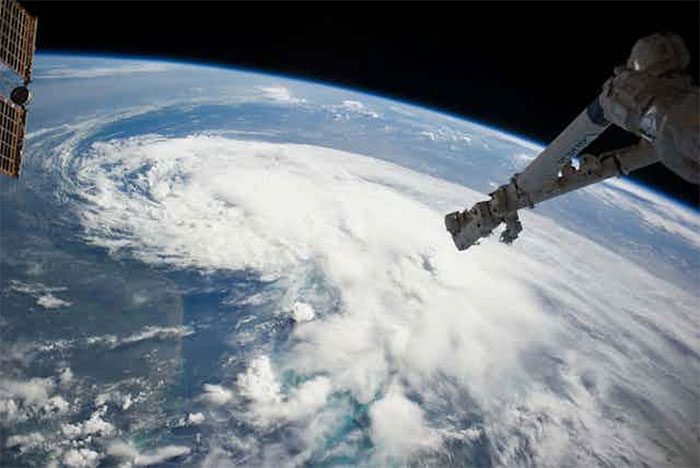 An image of a tropical storm taken from the International Space Station