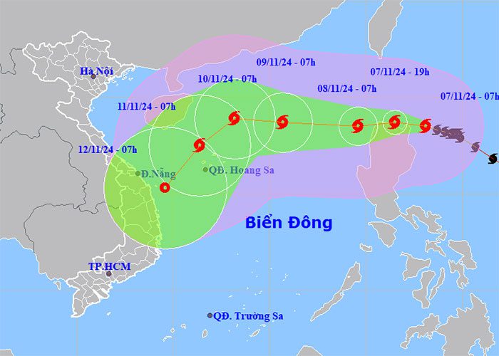 Forecast path and impact area of Typhoon Yinxing on the morning of November 7.