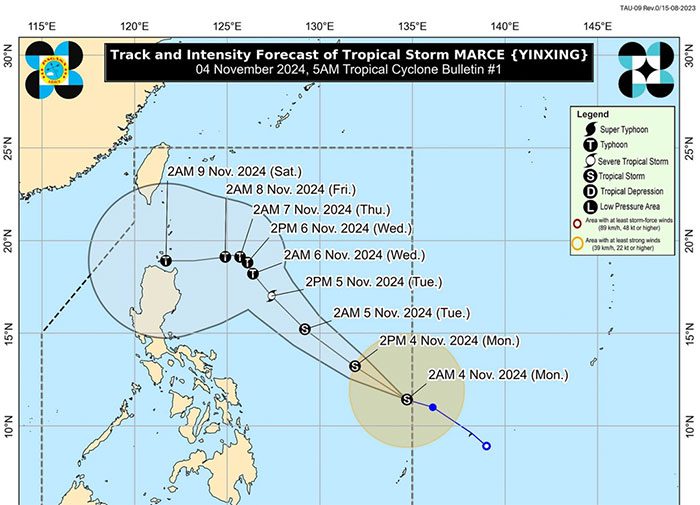 Forecast for Typhoon Yinxing suggests it may enter the South China Sea in the latter half of this week.