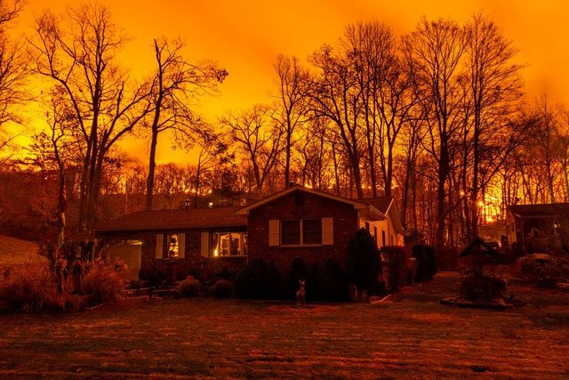 The sky turning orange in Greenwood Lakes, New York due to wildfires.