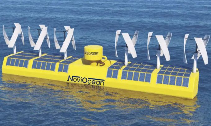 Floating hybrid energy platform at sea.