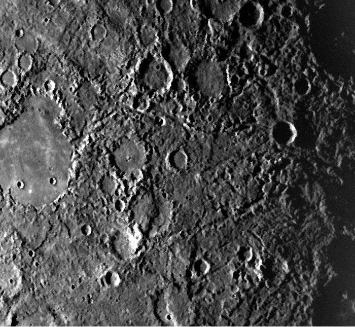 "Strange terrain" formed at the antipodal point of the Caloris impact basin.