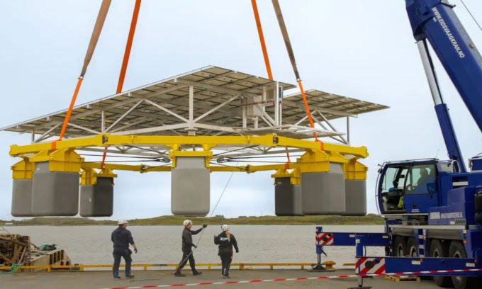 XolarSurf floating solar panel platform prototype.