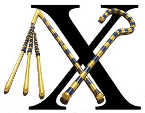 The character X originates from the image of the two crossed crooks and hooks, symbolizing death and rebirth