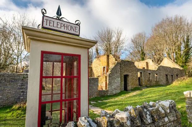 An old public telephone box in the village