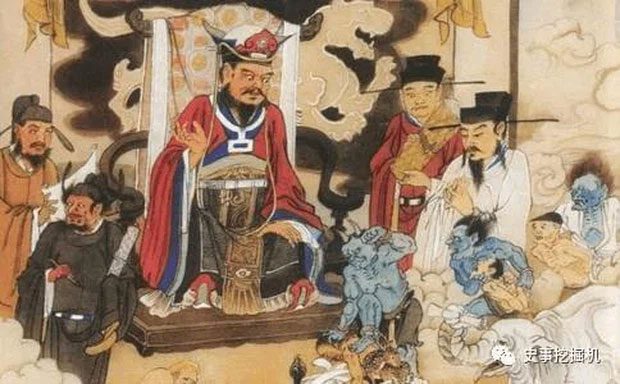 An illustration of the King of Hell holding court in the underworld.