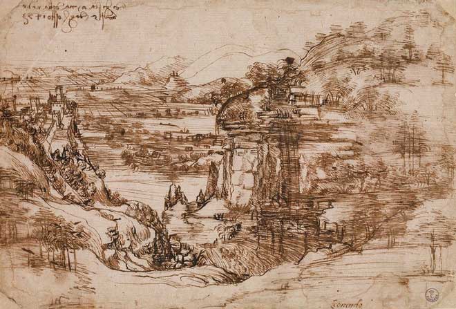 Landscape painting of Santa Maria della Neve by Da Vinci.