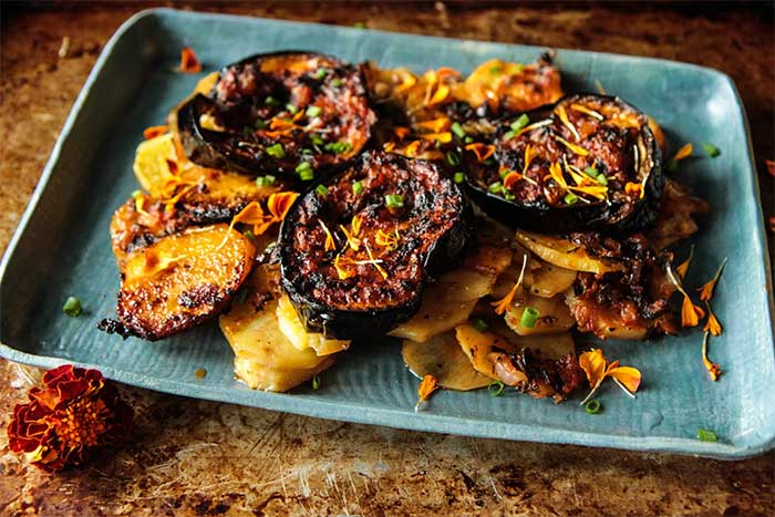 Eggplant can be prepared in many dishes.