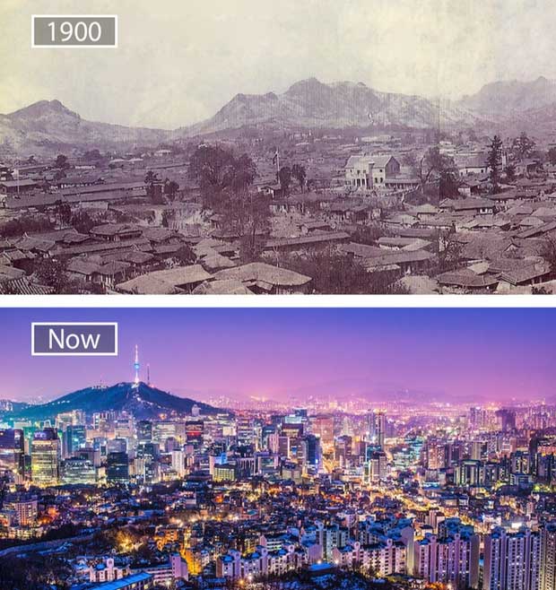 Seoul, South Korea - 1900 and now